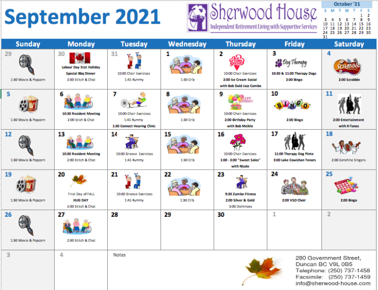 Sherwood House September 2021 Calendar of Activity Sherwood House